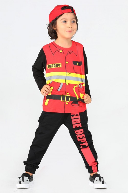 Fire Dept. Erkek Çocuk Pantolon Tshirt Alt Üst Takım LP-22WIN-044